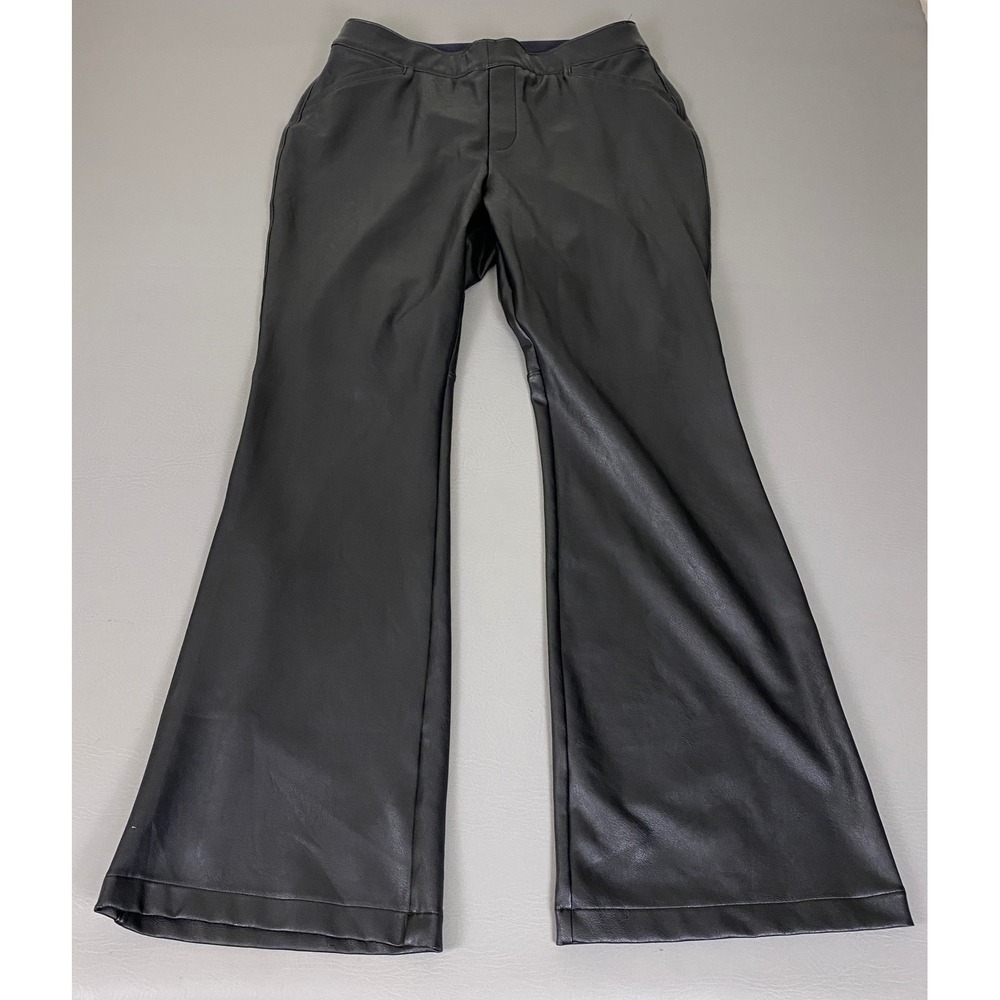 Spanx Faux Leather Flare Pants Womens Size XL Petite Black High Rise Pull On EUC